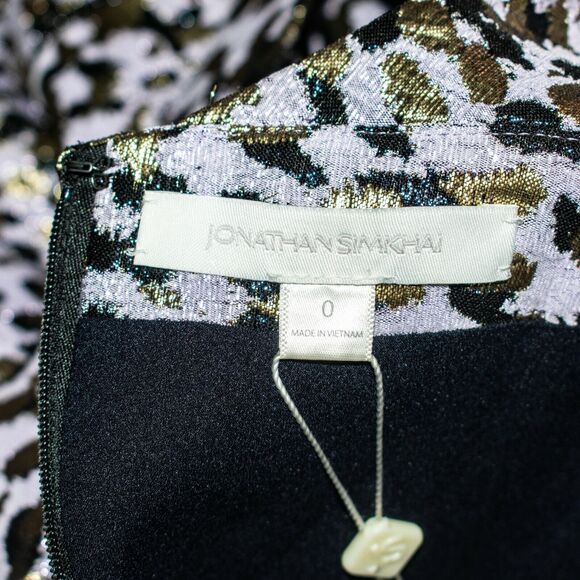 JONATHAN SIMKHAI Metallic Leopard Jacquard Bustier Ruffle Dress Lilac Size 0 - Picture 3 of 9